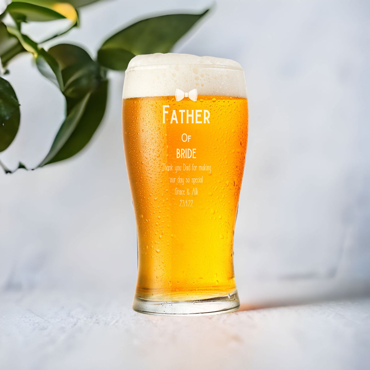 Personalised Father of The Bride 1 Pint Tulip Beer Glass Gift