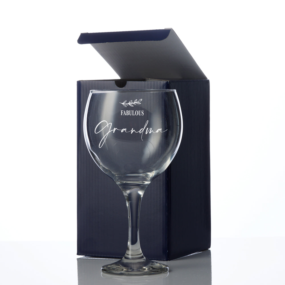 Personalised Grandma Gin and Tonic Glass with Sentiment Gift Boxed