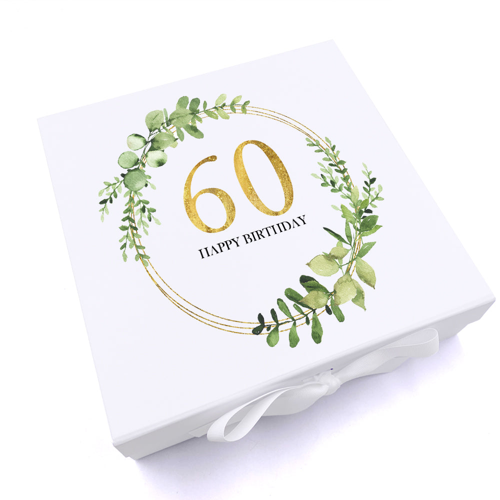 Personalised 60th Birthday Gift for her Keepsake Memory Box Gold Wreat ...