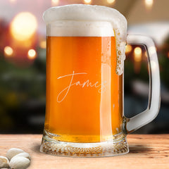 Personalised Name Script Font Birthday Beer Tankard Glass Gift for Him