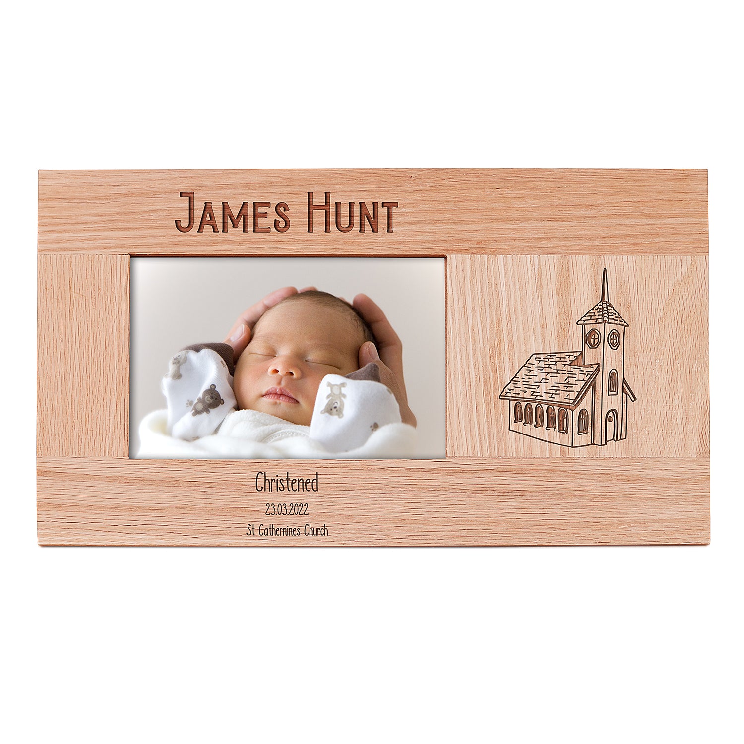 Personalised Christening Photo Frame Gift Solid Oak Engraved