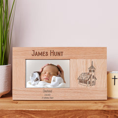 Personalised Christening Photo Frame Gift Solid Oak Engraved