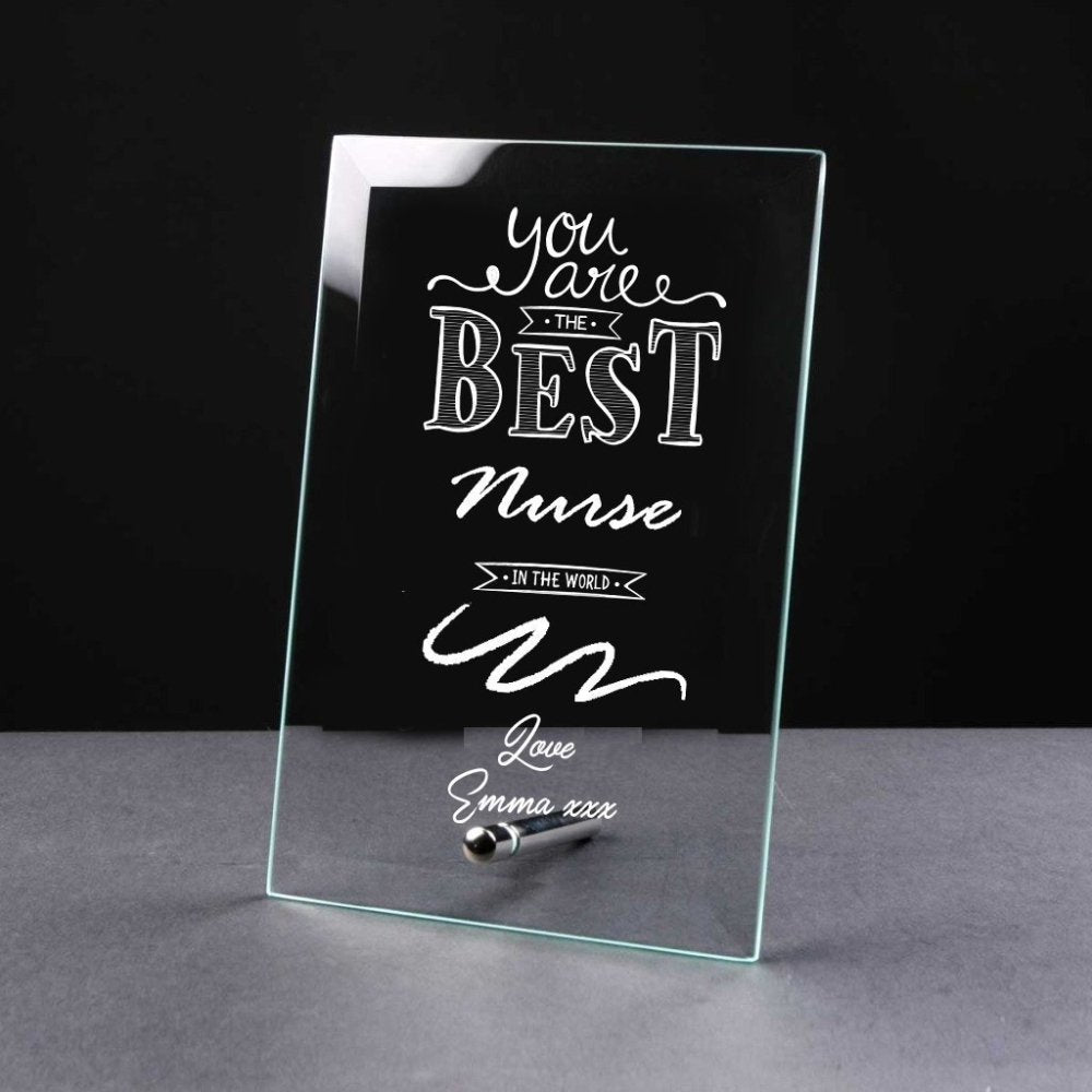 Best Nurse Gift Sentiment Personalised Engraved Glass Plaque - ukgiftstoreonline