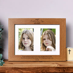 Confirmation Photo Frame Portrait Double 6x4 Inch Brown Personalised