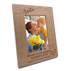 Personalised Auntie Love Heart Engraved Portrait Photo Frame Gift FW634