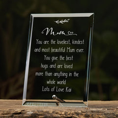 Personalised Mum Keepsake Gift Glass Plaque With Sentiment