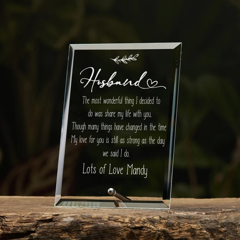 Personalised Husband Keepsake Gift Glass Plaque With Sentiment