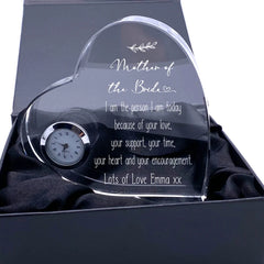 ukgiftstoreonline Personalised Heart Crystal Glass Clock Mother Of The Bride Wedding Gift