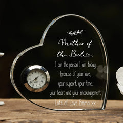 ukgiftstoreonline Personalised Heart Crystal Glass Clock Mother Of The Bride Wedding Gift