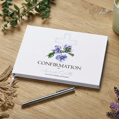 Personalised Confirmation Lined Guestbook 80 Pages With Blue Cross