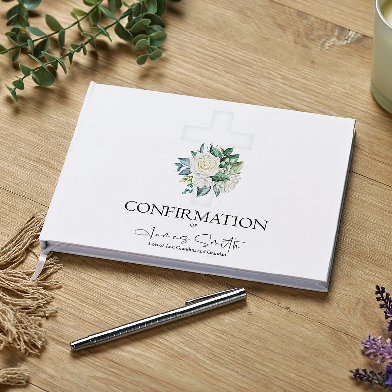 Personalised Confirmation Lined Guestbook 80 Pages With Green Cross