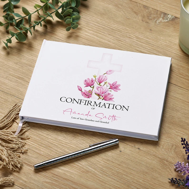 Personalised Confirmation Lined Guestbook 80 Pages With Pink Cross