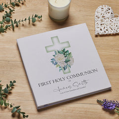 Personalised Communion Large Linen Cover Photo Album With Green Cross