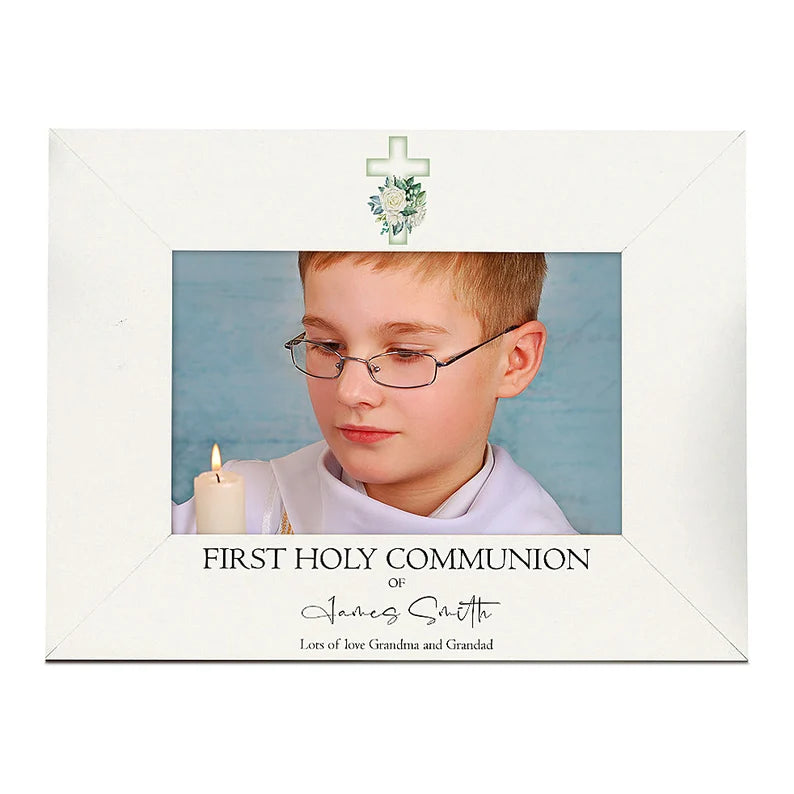 Personalised First Holy Communion Photo Frame With Green Cross