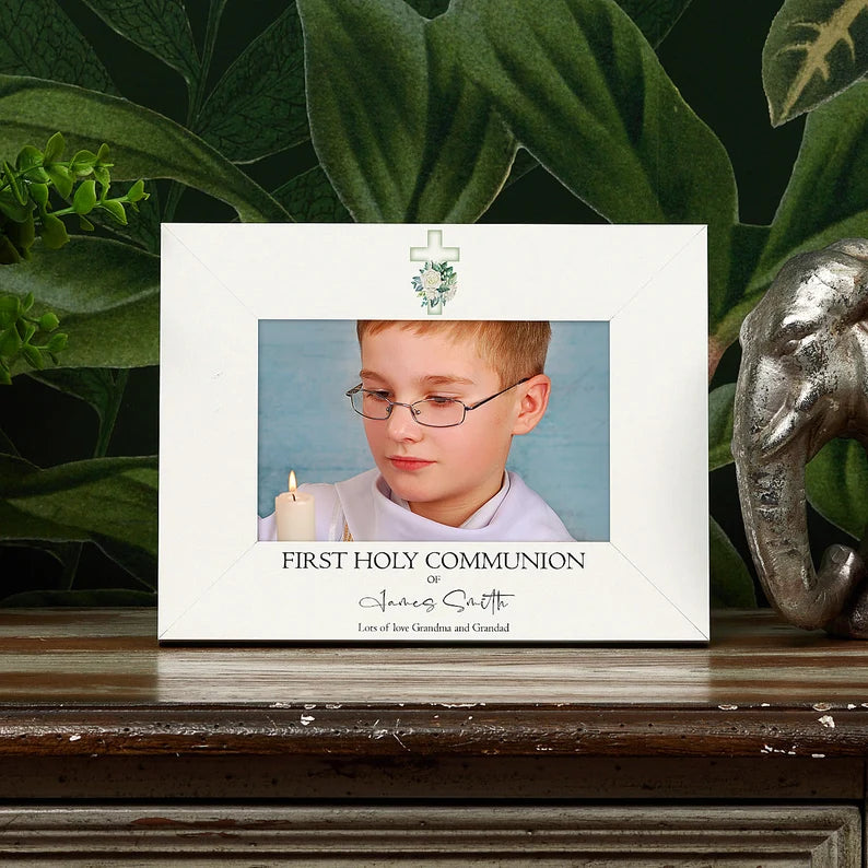 Personalised First Holy Communion Photo Frame With Green Cross