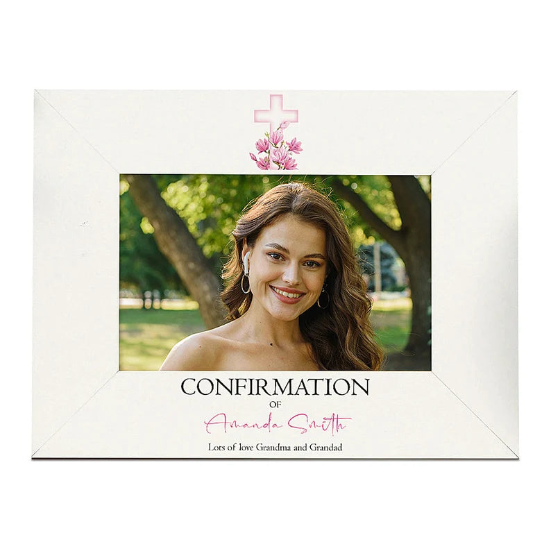 Personalised Confirmation Photo Frame Gift With Pink Cross