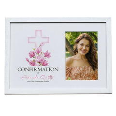 Personalised Confirmation White Photo Frame With Pink Cross 6"x4"