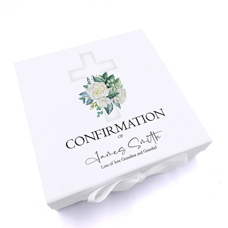 ukgiftstoreonline Personalised Confirmation Green Cross Keepsake Memory Box Gift