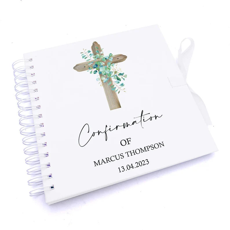 Personalised Confirmation Guestbook Scrapbook Photo Album With wood Cross