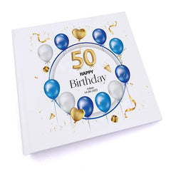 Personalised 50th Birthday Photo Album Gift With Blue and Gold Balloons