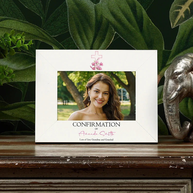 Personalised Confirmation Photo Frame Gift With Pink Cross