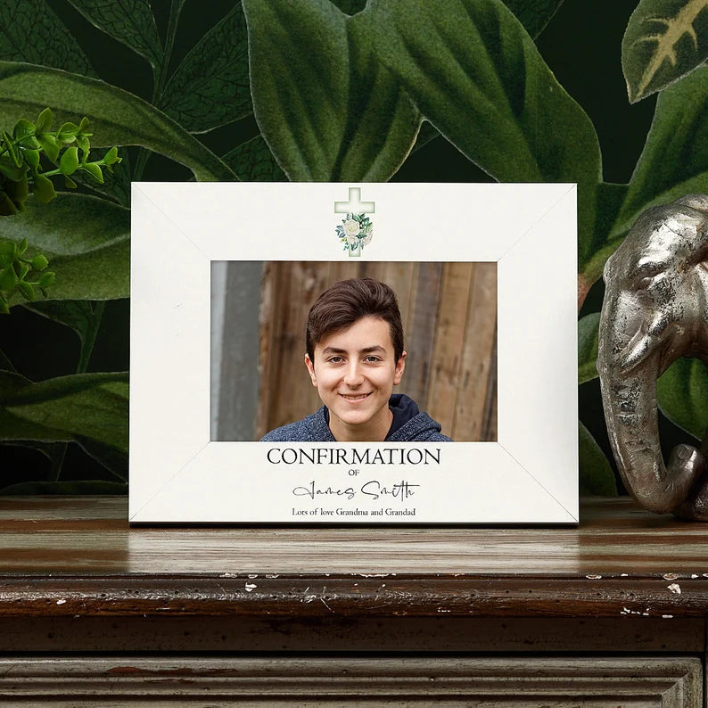 Personalised Confirmation Photo Frame Gift With Green Cross