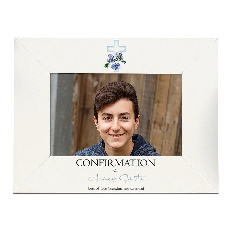 Personalised Confirmation Photo Frame Gift With Blue Cross