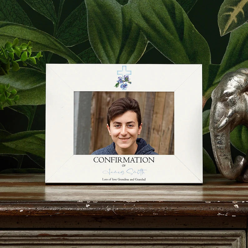 Personalised Confirmation Photo Frame Gift With Blue Cross