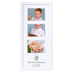 Personalised First Holy Communion Triple Photo Frame With Green Cross