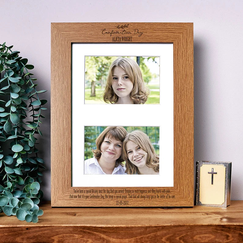 Confirmation Photo Frame Landscape Double 6x4 Inch Brown Personalised