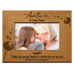 Auntie Remembrance Photo Frame Personalised Landscape With Dandelions