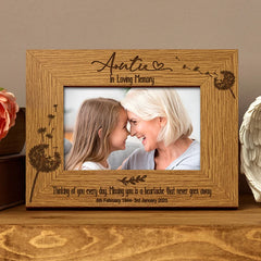 Auntie Remembrance Photo Frame Personalised Landscape With Dandelions