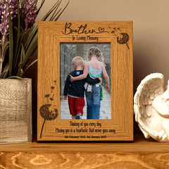 Brother Remembrance Photo Frame Personalised Portrait With Dandelions