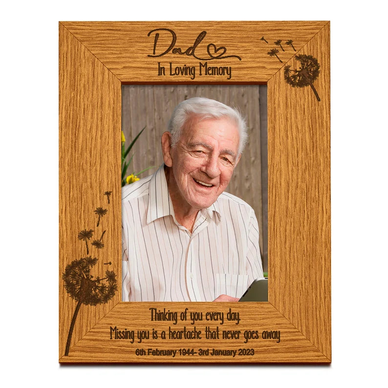 Dad Remembrance Photo Frame Personalised Portrait With Dandelions