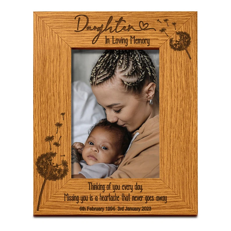 Daughter Remembrance Photo Frame Personalised Portrait With Dandelions