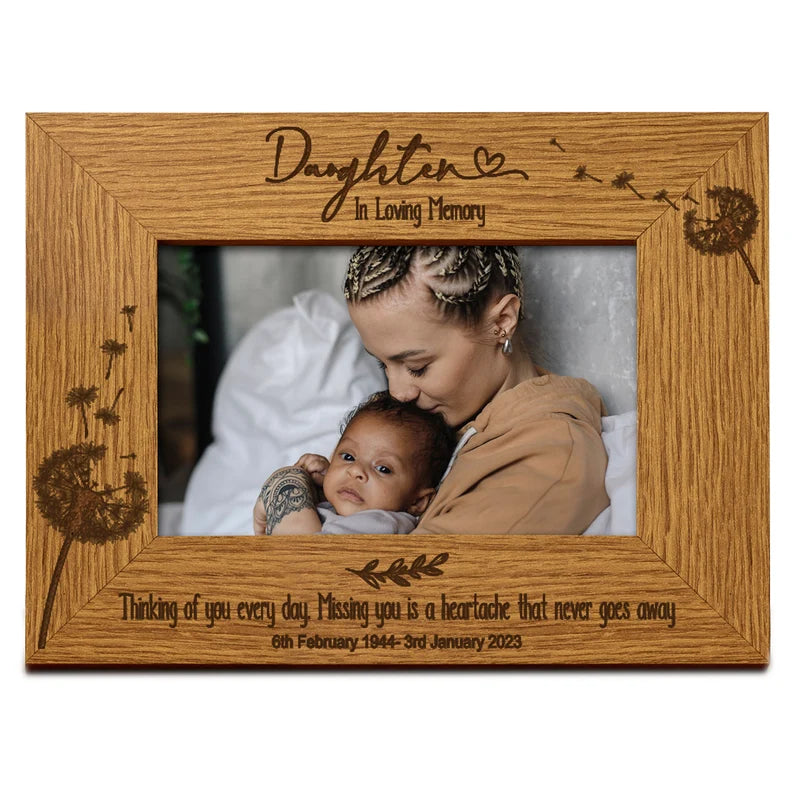 Daughter Remembrance Photo Frame Personalised Landscape With Dandelions