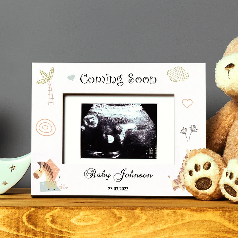 Personalised Pregnancy announcement Baby Scan Photo Frame Gift Coming Soon