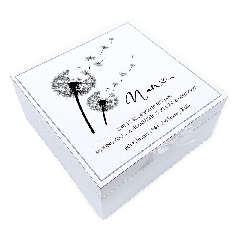 ukgiftstoreonline Personalised Nan Memorial Remembrance Vintage Wooden Keepsake Box With Dandelions