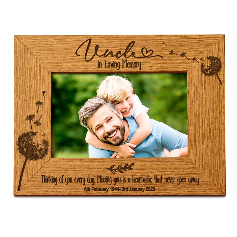 Uncle Remembrance Photo Frame Personalised Landscape With Dandelions