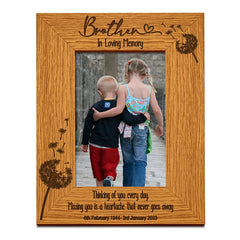 Brother Remembrance Photo Frame Personalised Portrait With Dandelions