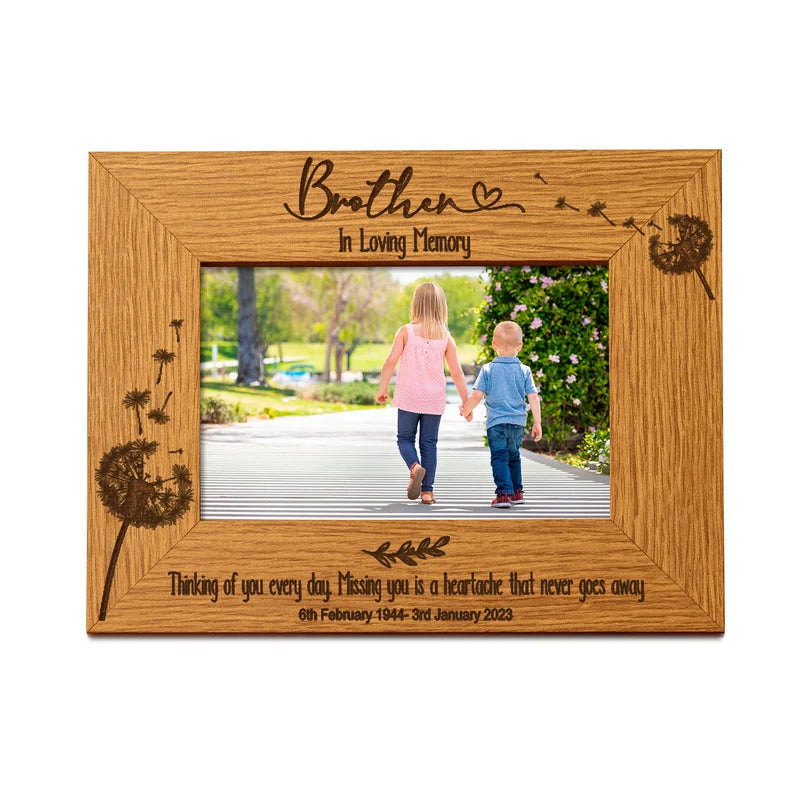 Brother Remembrance Photo Frame Personalised Landscape With Dandelions