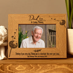 Dad Remembrance Photo Frame Personalised Landscape With Dandelions