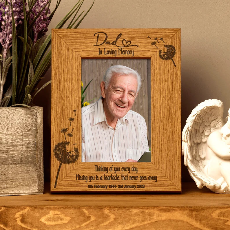 Dad Remembrance Photo Frame Personalised Portrait With Dandelions