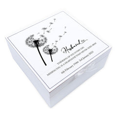 ukgiftstoreonline Personalised Husband Memorial Remembrance Vintage Wooden Keepsake Box With Dandelions