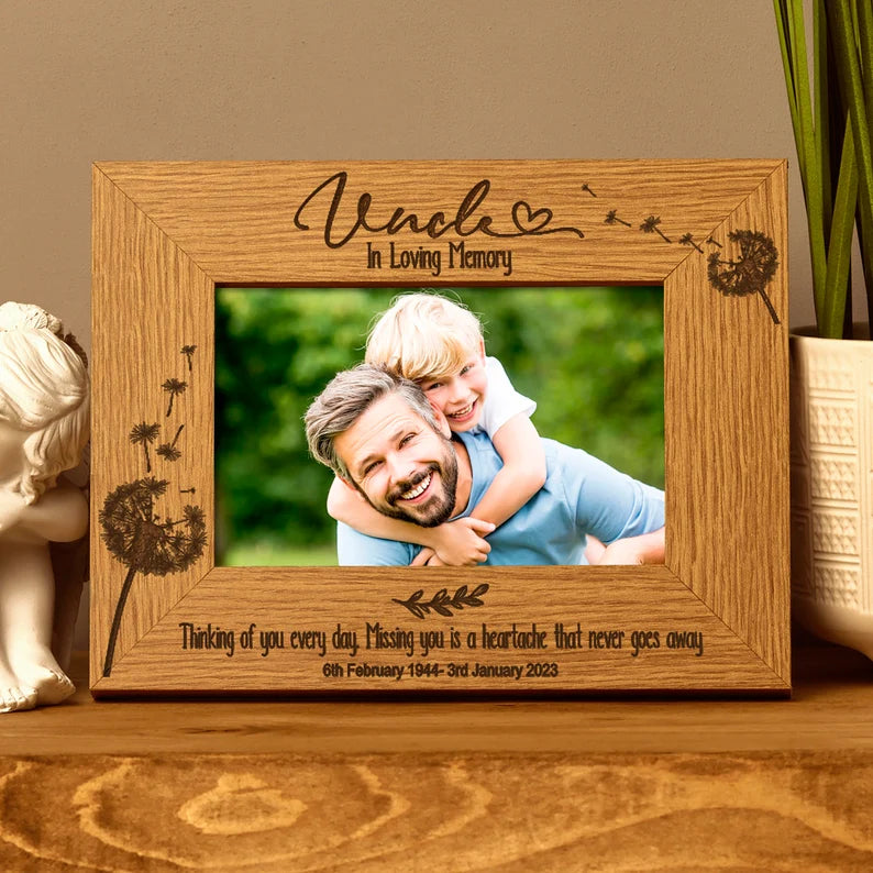 Uncle Remembrance Photo Frame Personalised Landscape With Dandelions