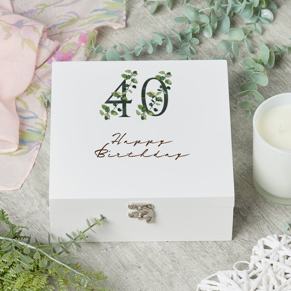 ukgiftstoreonline Personalised 40th Birthday Green Leaf Design Keepsake Wooden Gift Box