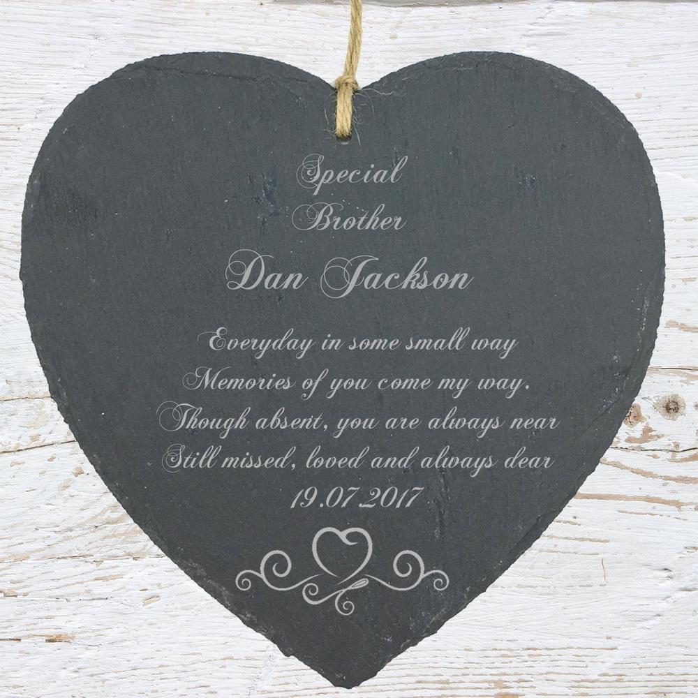 Personalised Brother Memorial Remembrance Slate Plaque Heart Symbol - ukgiftstoreonline