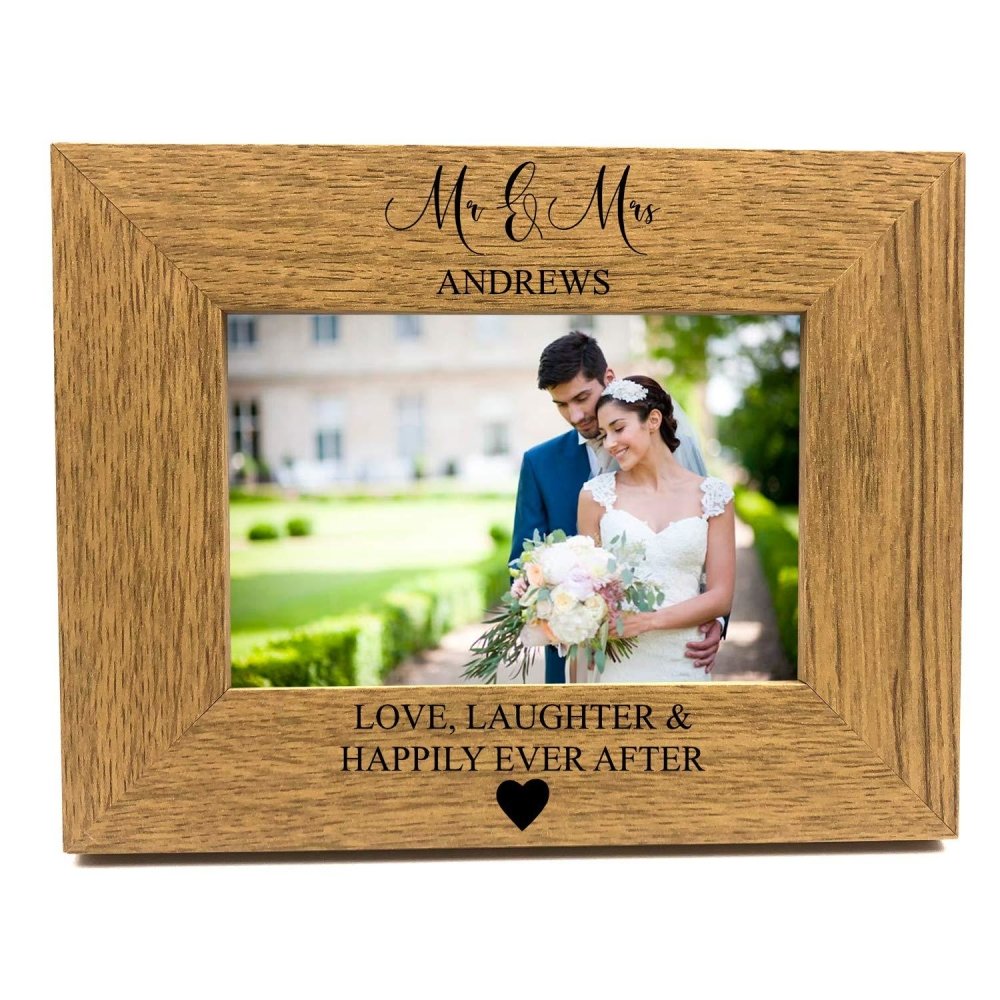 Personalised Wedding Mr and Mrs Happily Ever After Wooden Photo Frame Gift - ukgiftstoreonline