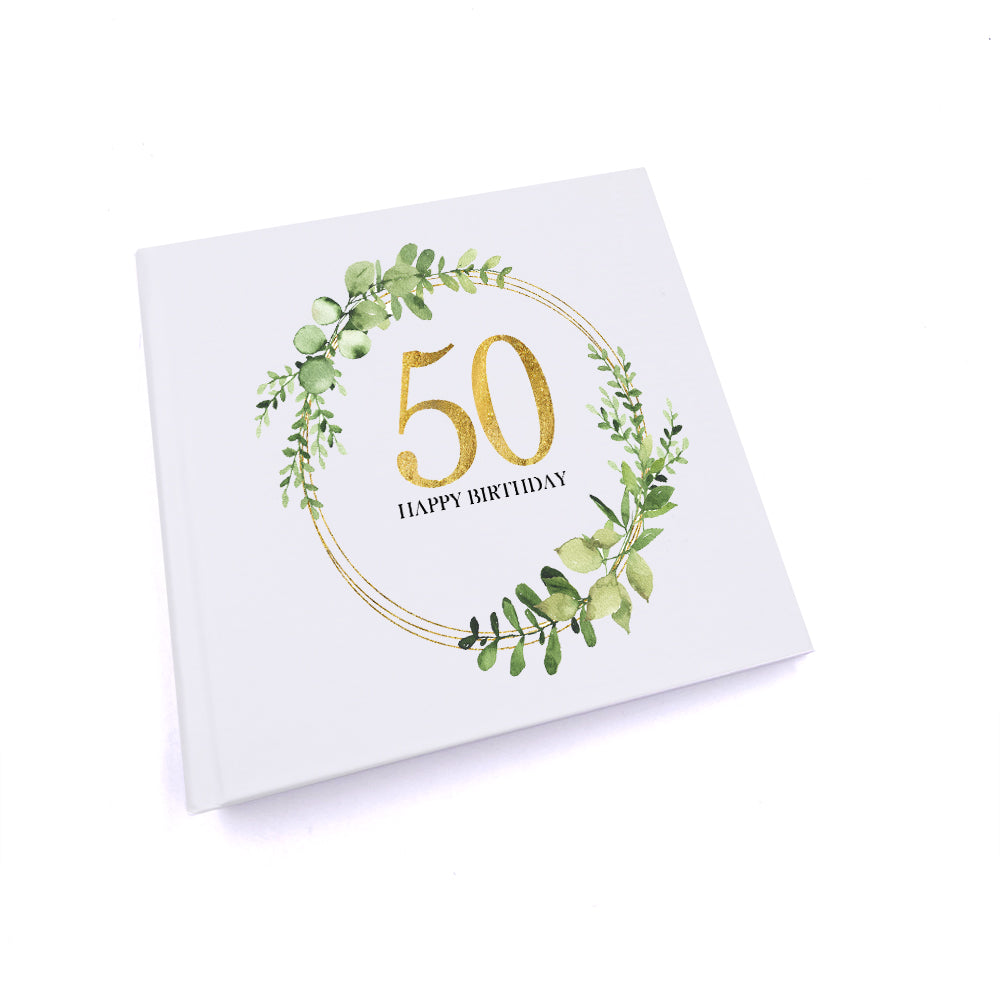 Personalised 50th Birthday Gift for her Photo Album Gold Wreath Design