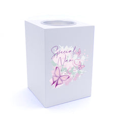 Personalised Special Nan Pink and Purple Butterfly Gift Tea Light Holder